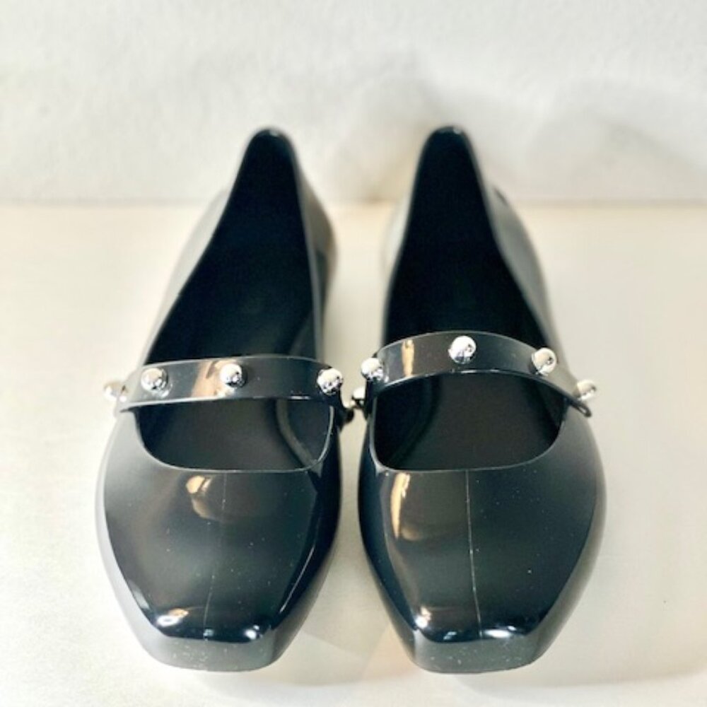 Melissa - Black Jelly Mary Jane studded flat, size 9